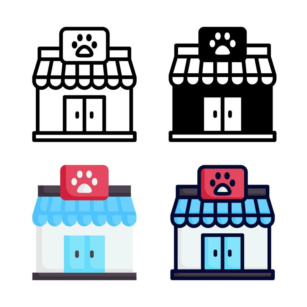 Pet shop icon set style collection in line, solid, flat, flat line style on white background vector