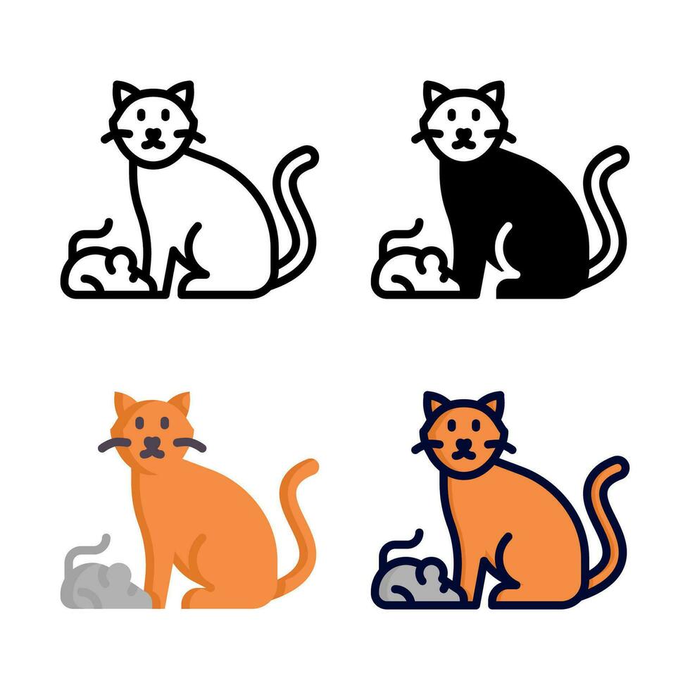 Feline icon set style collection in line, solid, flat, flat line style on white background vector