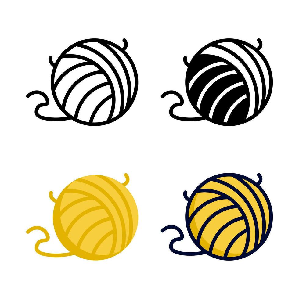 Wool ball icon set style collection in line, solid, flat, flat line style on white background vector