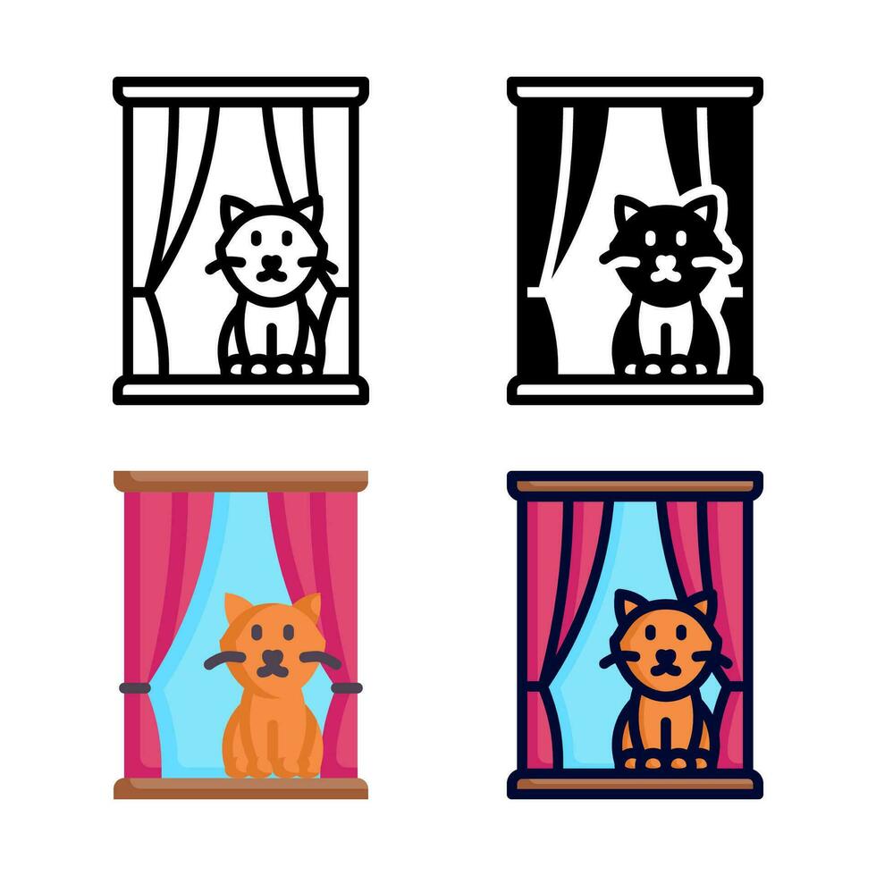 Window icon set style collection in line, solid, flat, flat line style on white background vector