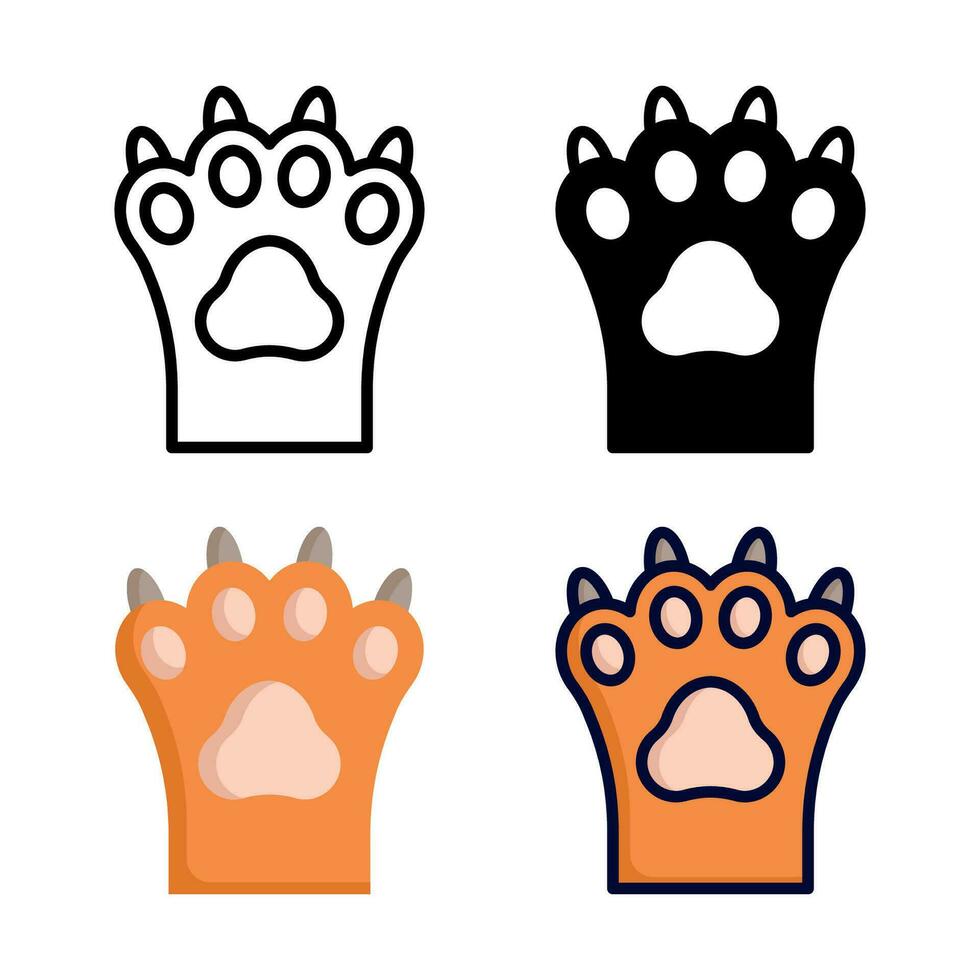 Cat paws icon set style collection in line, solid, flat, flat line style on white background vector