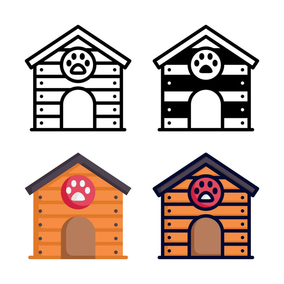 Cat house icon set style collection in line, solid, flat, flat line style on white background vector