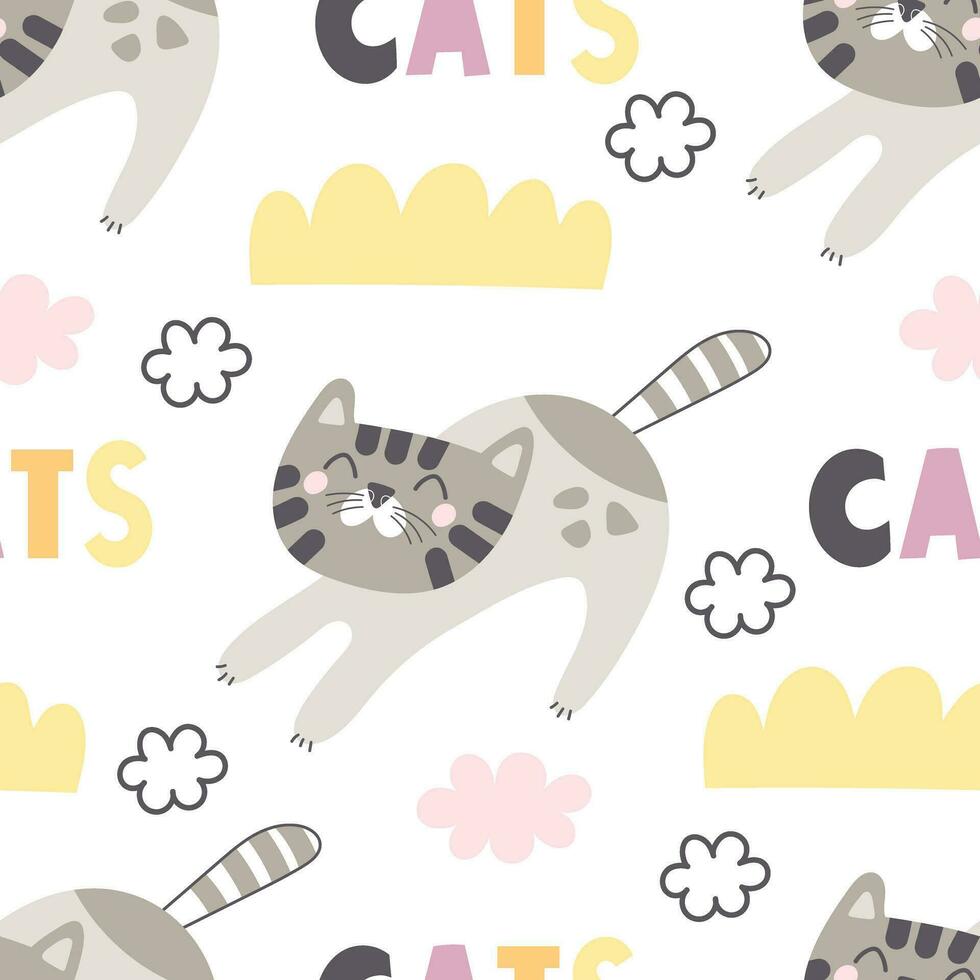 seamless pattern with cartoon cats. Colorful vector flat for kids. hand drawing. baby design for fabric, print, wrapper, textile