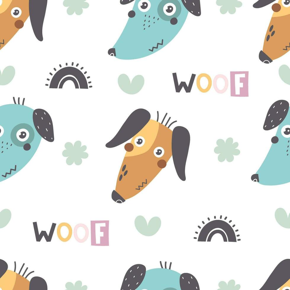 Seamless pattern with cartoon dogs. colorful vector for kids. Animals. hand drawing, flat style. baby design for fabric, print, textile, wrapper