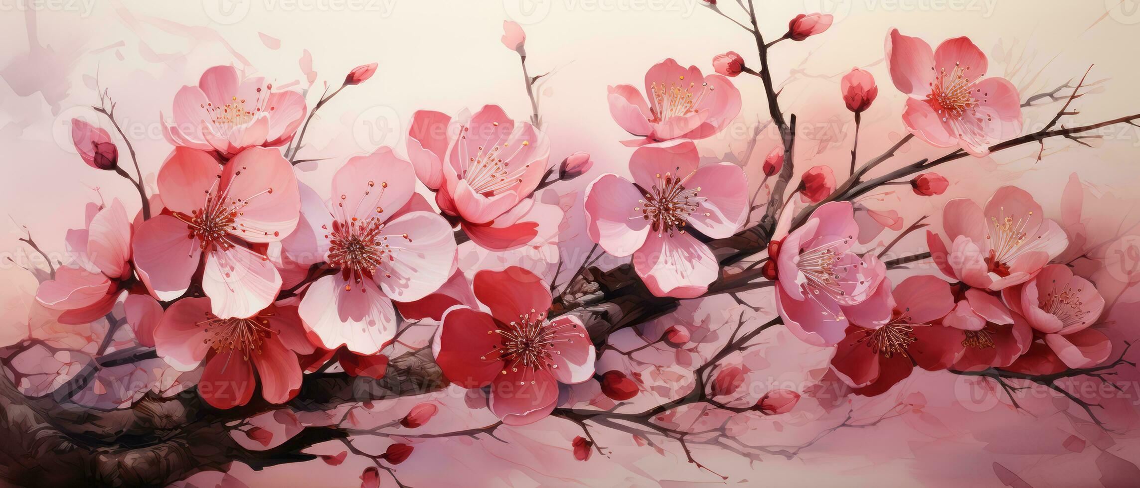 Cherry blossom background with watercolor effect. Digital illustration for your design. AI Generated. photo
