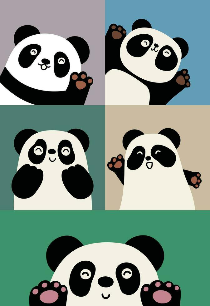 Hand drawn children's cartoon illustration panda vector