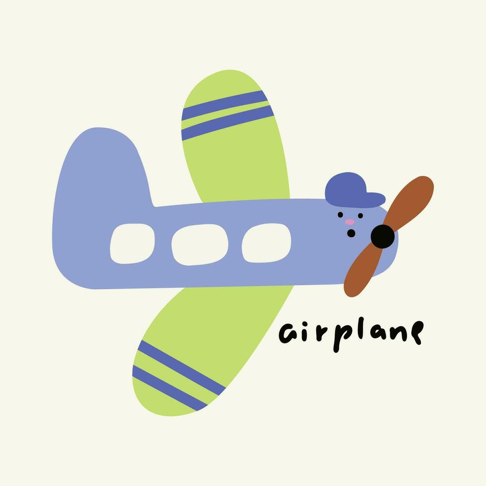 Hand drawn creative cartoon illustration transportation airplane vector