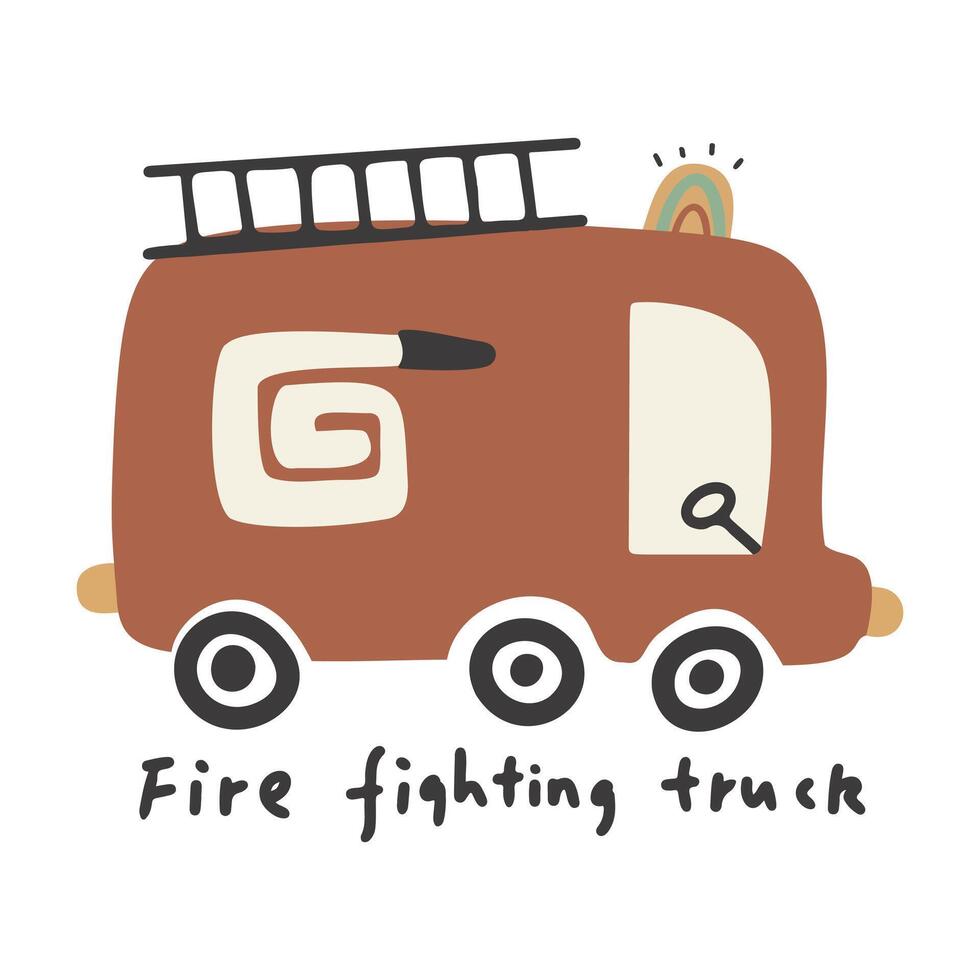 Handdrawn cartoon cute fire fighting truck illustration vector