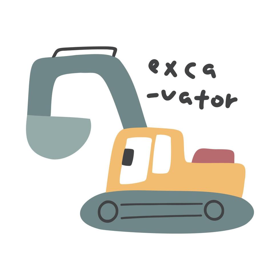 Handdrawn cartoon cute exca vator illustration vector