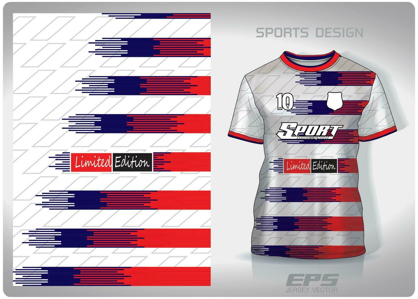 Vector sports shirt background image.White blue red horizontal stripes pattern design, illustration, textile background for sports t-shirt, football jersey shirt