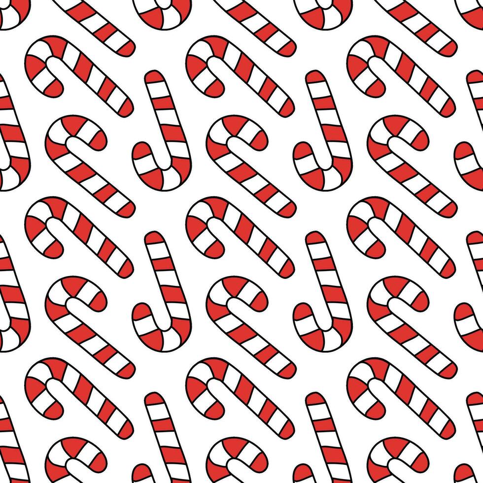 Candy canes seamless pattern. Christmas Winter design. Vector flat illustration.