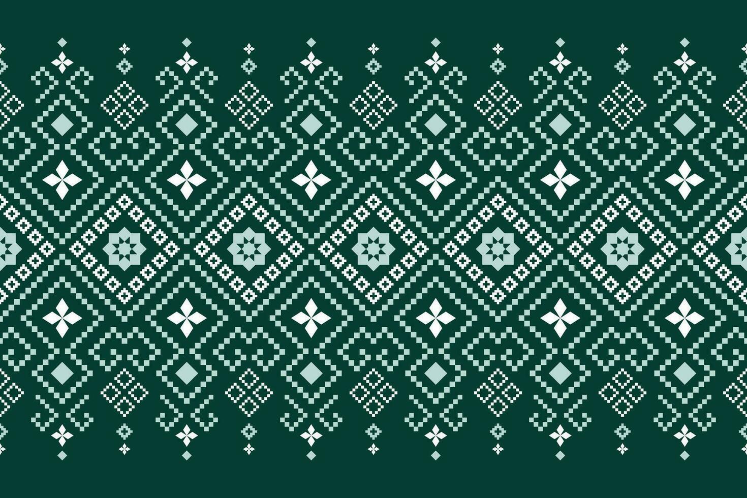 Green Cross stitch colorful geometric traditional ethnic pattern Ikat seamless pattern border abstract design for fabric print cloth dress carpet curtains and sarong Aztec African Indian Indonesian vector
