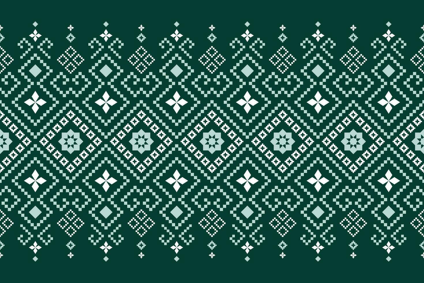 Green Cross stitch colorful geometric traditional ethnic pattern Ikat seamless pattern border abstract design for fabric print cloth dress carpet curtains and sarong Aztec African Indian Indonesian vector