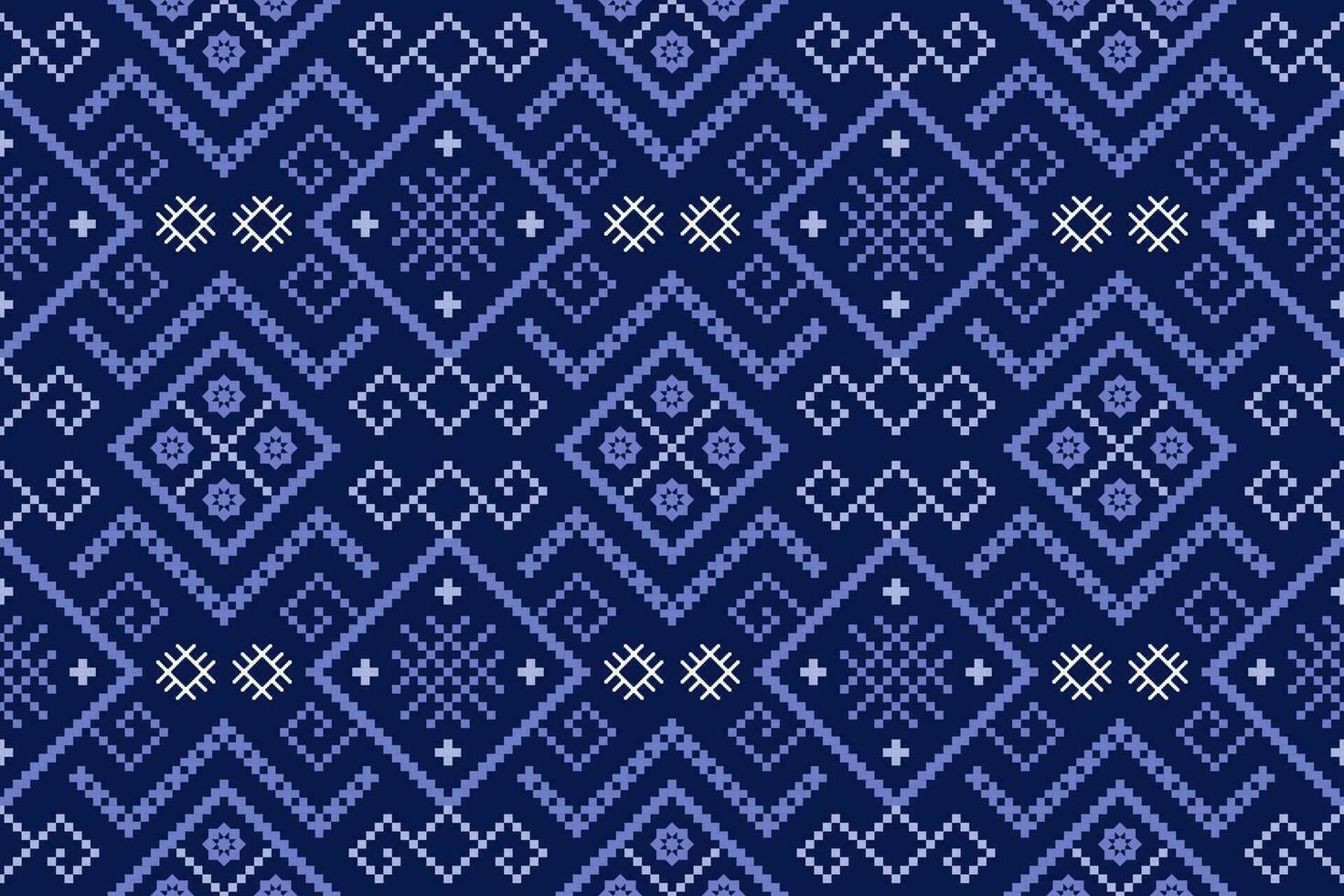 Indigo navy blue geometric traditional ethnic pattern Ikat seamless pattern border abstract design for fabric print cloth dress carpet curtains and sarong Aztec African Indian Indonesian vector