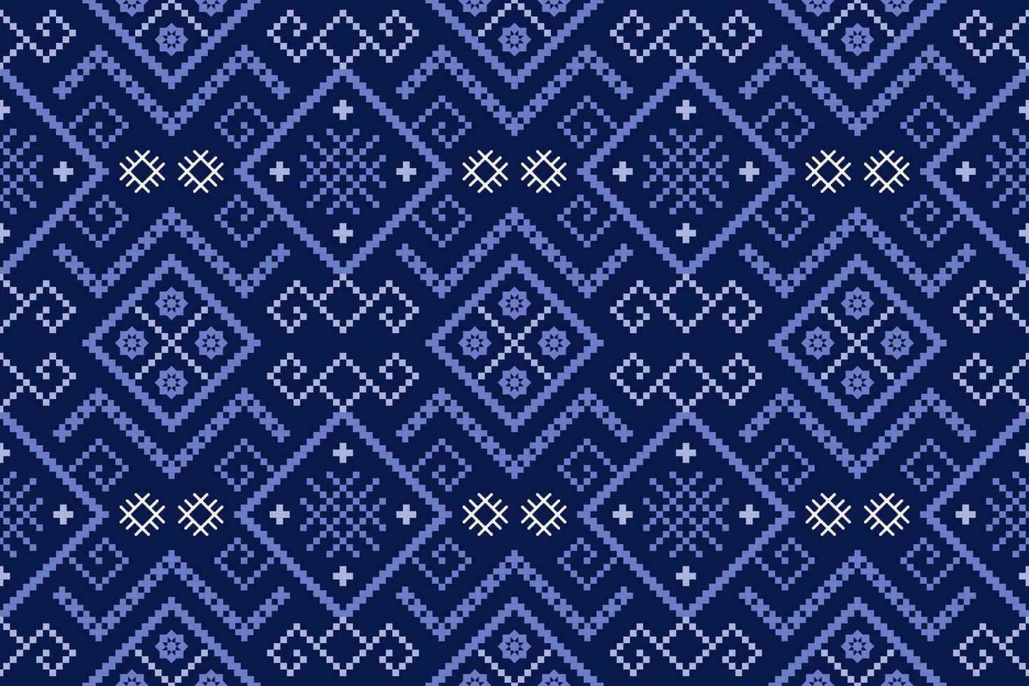 Indigo navy blue geometric traditional ethnic pattern Ikat seamless pattern border abstract design for fabric print cloth dress carpet curtains and sarong Aztec African Indian Indonesian vector