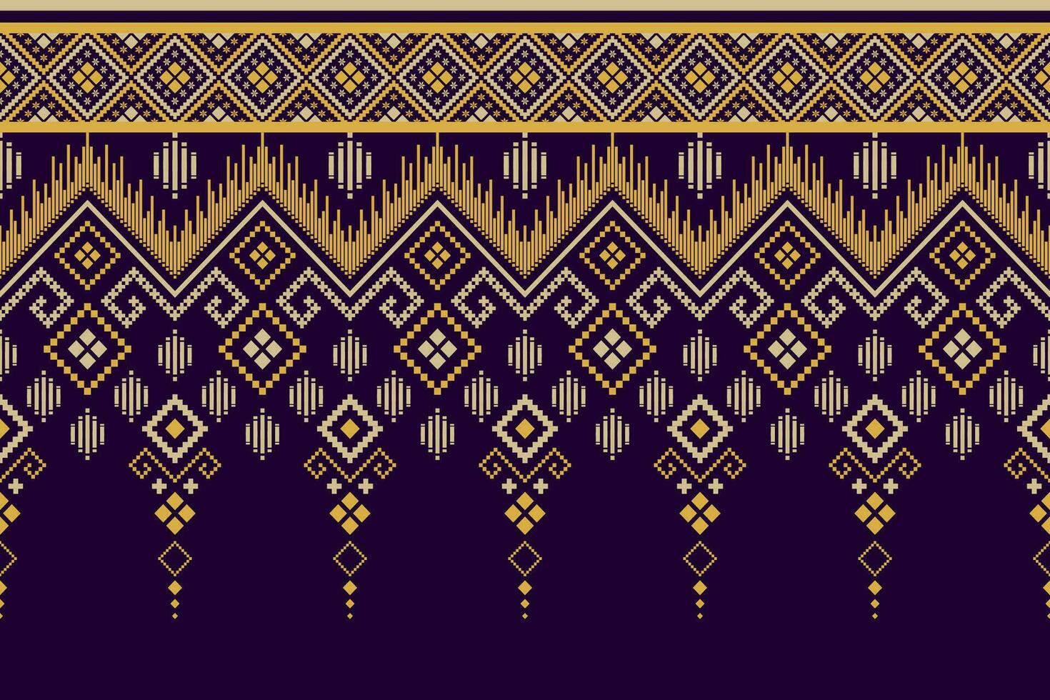 Purple cross stitch traditional ethnic pattern paisley flower Ikat background abstract Aztec African Indonesian Indian seamless pattern for fabric print cloth dress carpet curtains and sarong vector