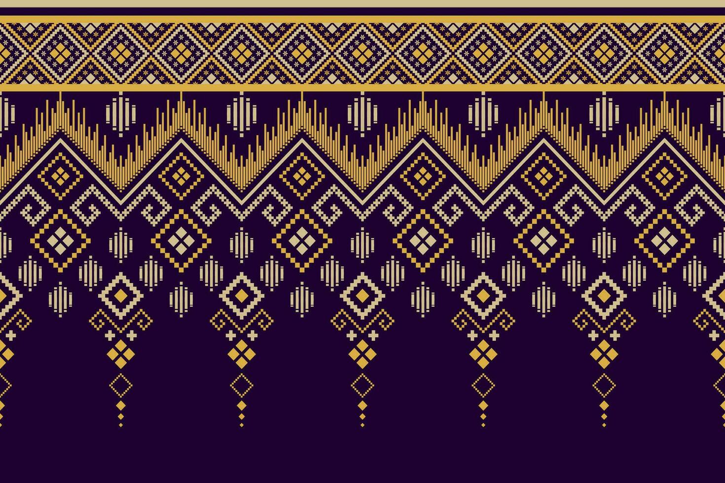 Purple cross stitch traditional ethnic pattern paisley flower Ikat background abstract Aztec African Indonesian Indian seamless pattern for fabric print cloth dress carpet curtains and sarong vector