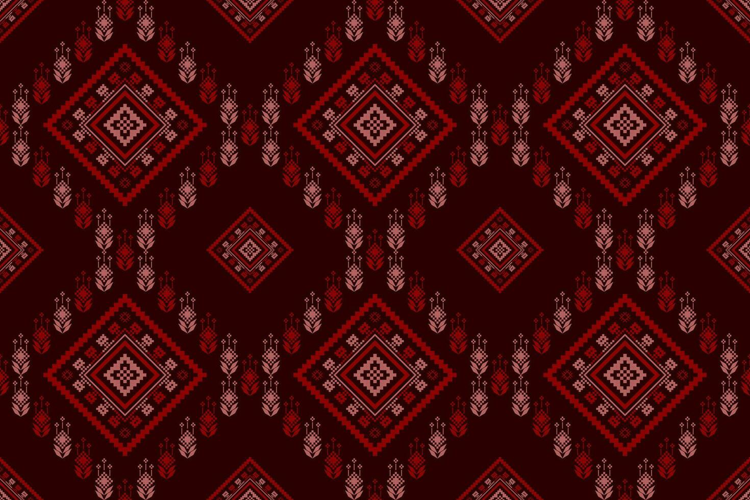 Red traditional ethnic pattern paisley flower Ikat background abstract Aztec African Indonesian Indian seamless pattern for fabric print cloth dress carpet curtains and sarong vector