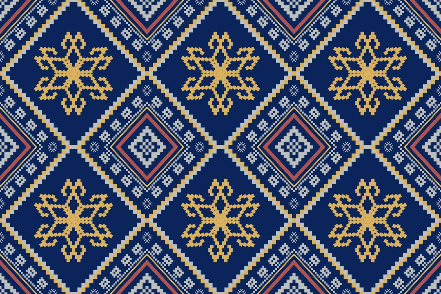 Indigo navy blue geometric traditional ethnic pattern Ikat seamless pattern border abstract design for fabric print cloth dress carpet curtains and sarong Aztec African Indian Indonesian vector
