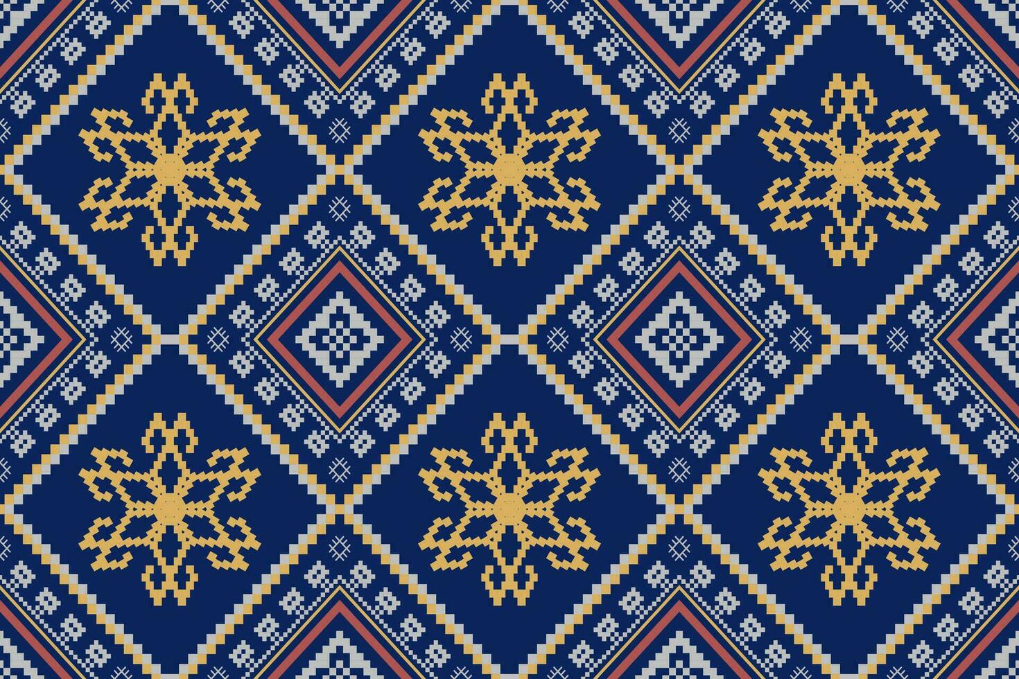 Indigo navy blue geometric traditional ethnic pattern Ikat seamless pattern border abstract design for fabric print cloth dress carpet curtains and sarong Aztec African Indian Indonesian vector