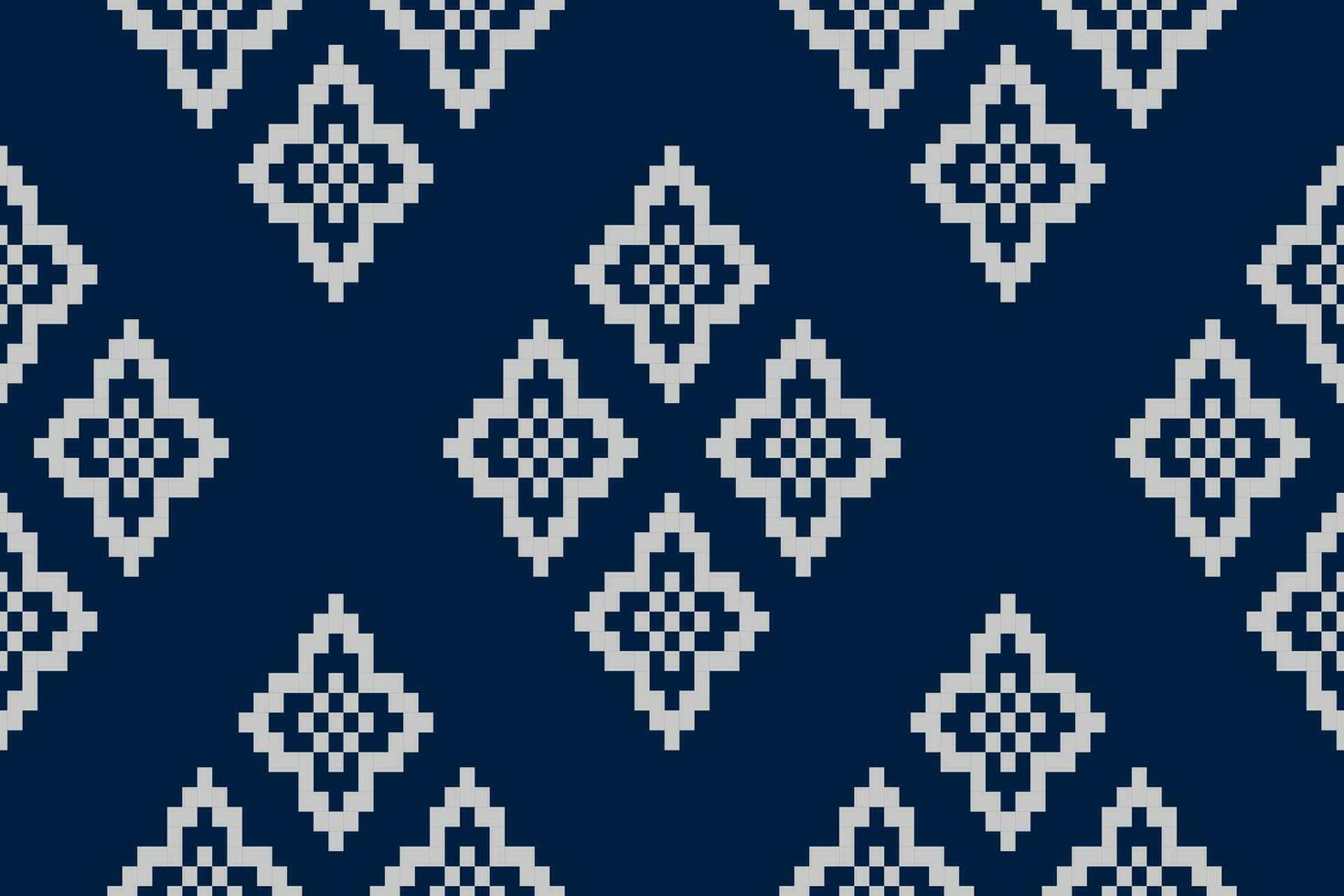 Indigo navy blue geometric traditional ethnic pattern Ikat seamless pattern border abstract design for fabric print cloth dress carpet curtains and sarong Aztec African Indian Indonesian vector