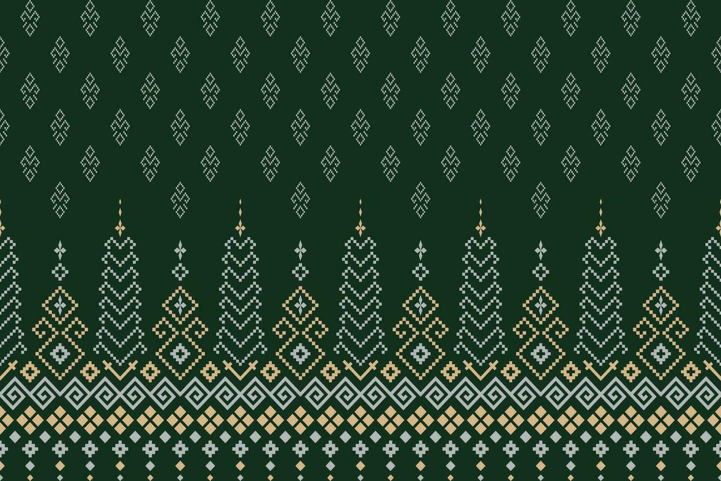 Green Cross stitch colorful geometric traditional ethnic pattern Ikat seamless pattern border abstract design for fabric print cloth dress carpet curtains and sarong Aztec African Indian Indonesian vector