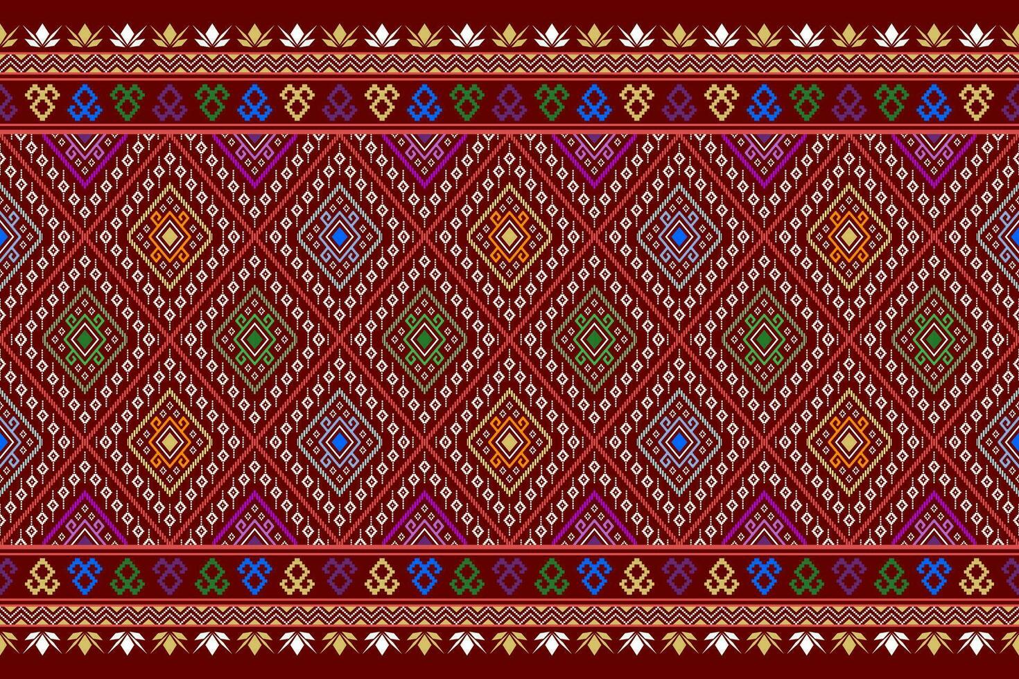 Red traditional ethnic pattern paisley flower Ikat background abstract Aztec African Indonesian Indian seamless pattern for fabric print cloth dress carpet curtains and sarong vector