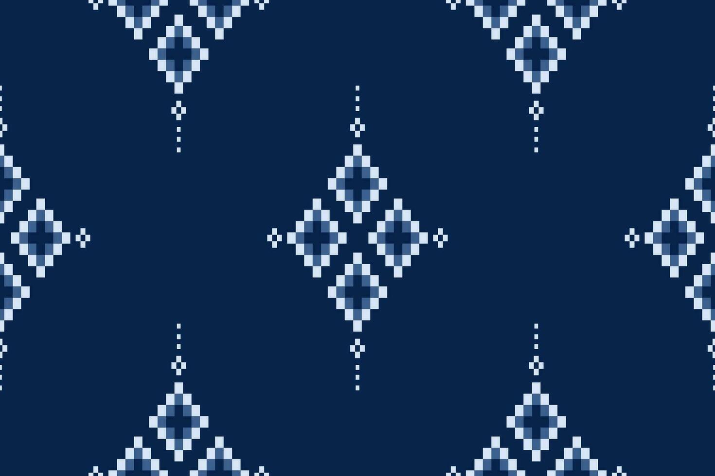 Indigo navy blue geometric traditional ethnic pattern Ikat seamless pattern border abstract design for fabric print cloth dress carpet curtains and sarong Aztec African Indian Indonesian vector