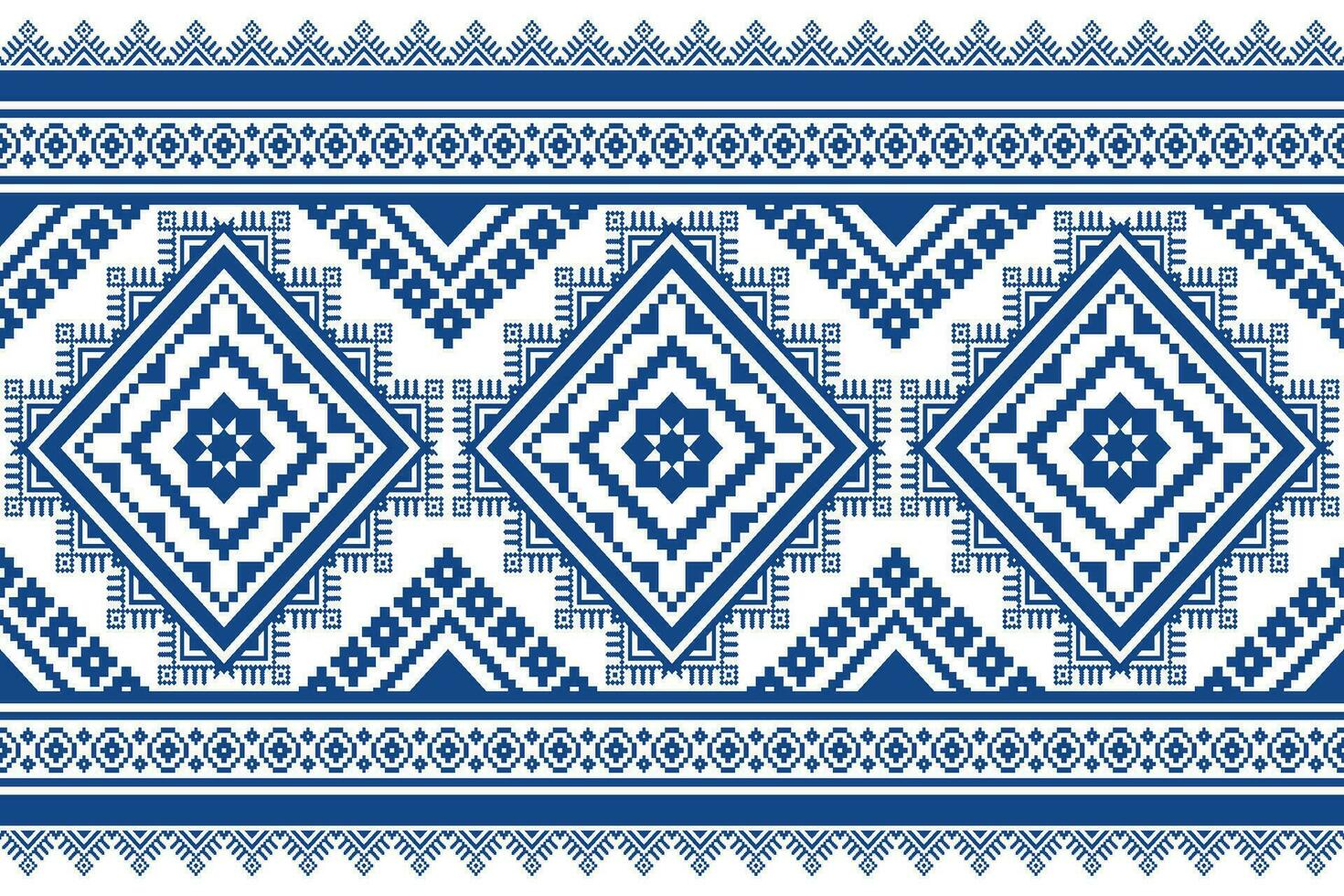 Indigo navy blue geometric traditional ethnic pattern Ikat seamless pattern border abstract design for fabric print cloth dress carpet curtains and sarong Aztec African Indian Indonesian vector