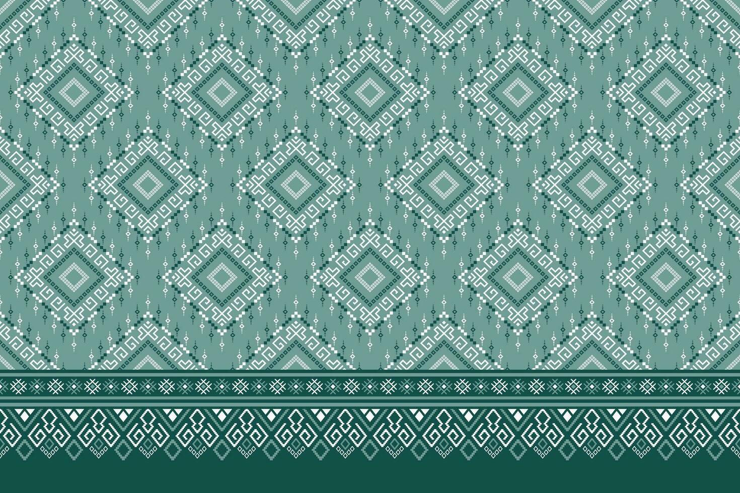Green Cross stitch colorful geometric traditional ethnic pattern Ikat seamless pattern border abstract design for fabric print cloth dress carpet curtains and sarong Aztec African Indian Indonesian vector