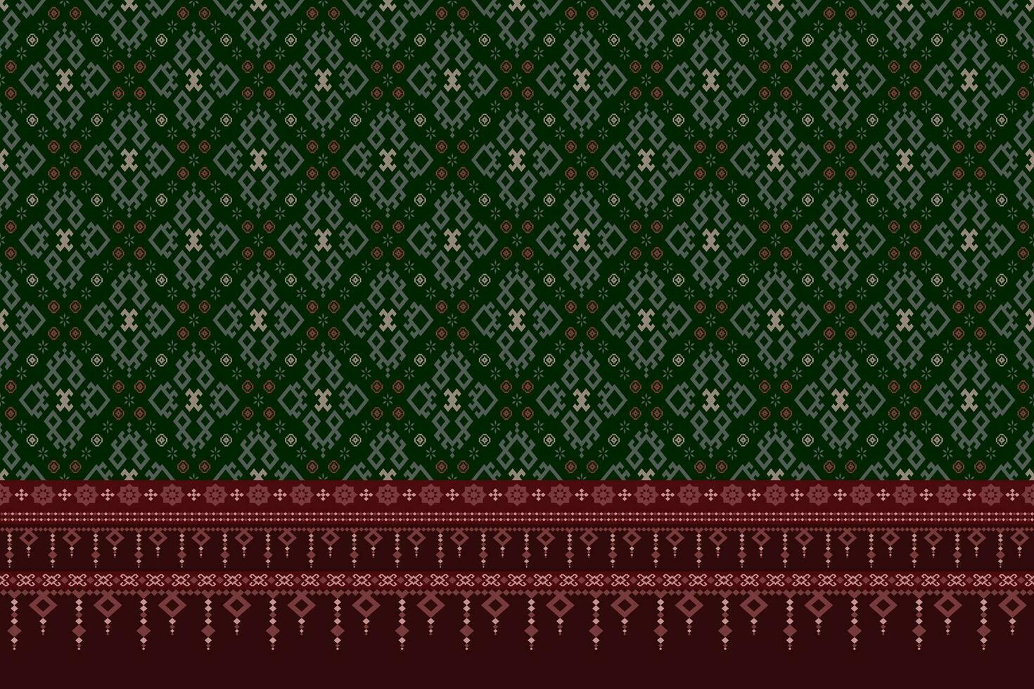 Green Cross stitch colorful geometric traditional ethnic pattern Ikat seamless pattern border abstract design for fabric print cloth dress carpet curtains and sarong Aztec African Indian Indonesian vector