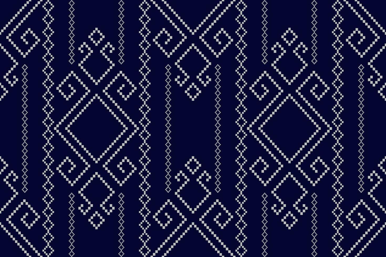 Indigo navy blue geometric traditional ethnic pattern Ikat seamless pattern border abstract design for fabric print cloth dress carpet curtains and sarong Aztec African Indian Indonesian vector