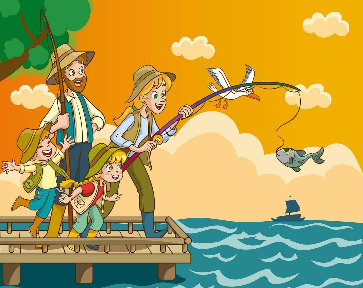 vector illustration of family fishing