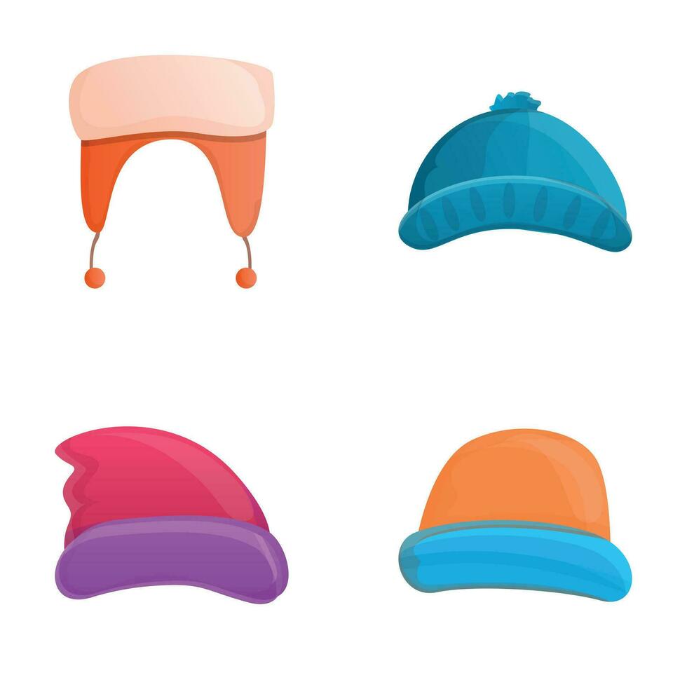 Winter headdress icons set cartoon vector. Different warm winter hat vector