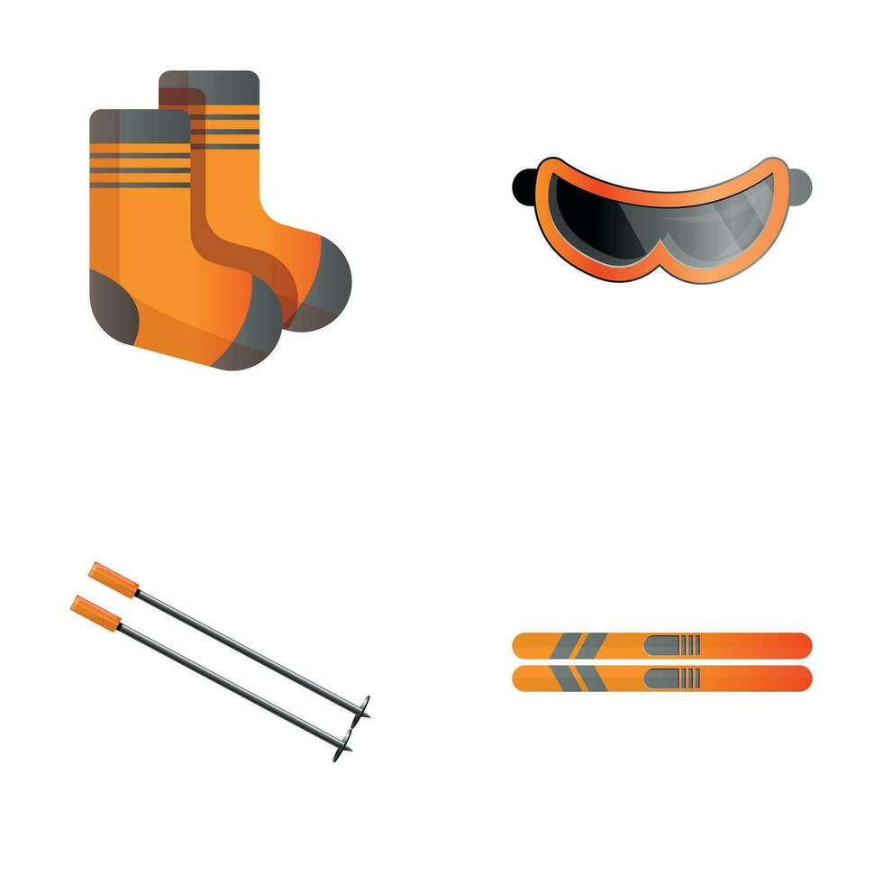 Ski equipment icons set cartoon vector. Sports gear vector