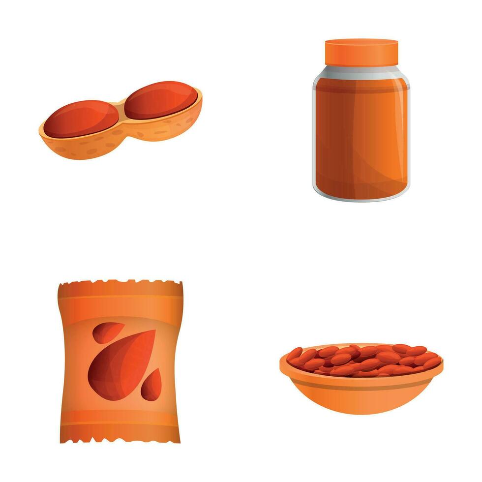 Nut butter icons set cartoon vector. Peanut paste vector
