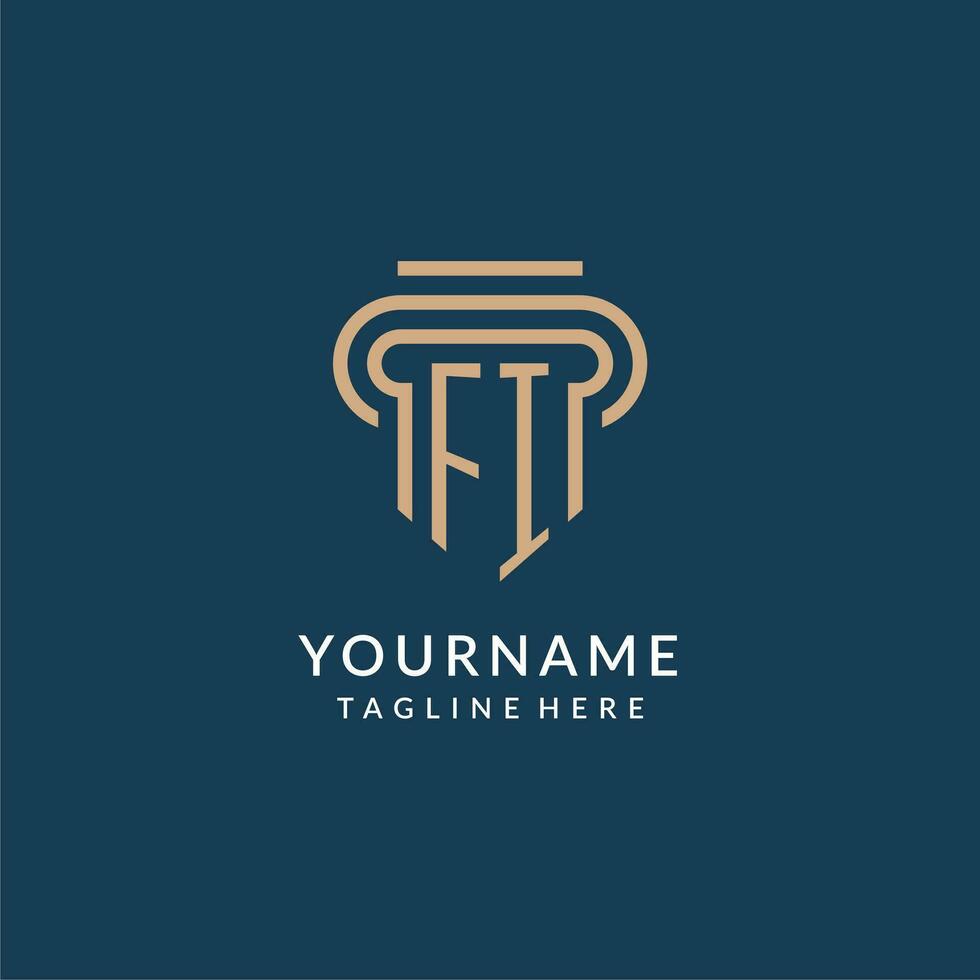 Initial FI pillar logo style, luxury modern lawyer legal law firm logo design vector