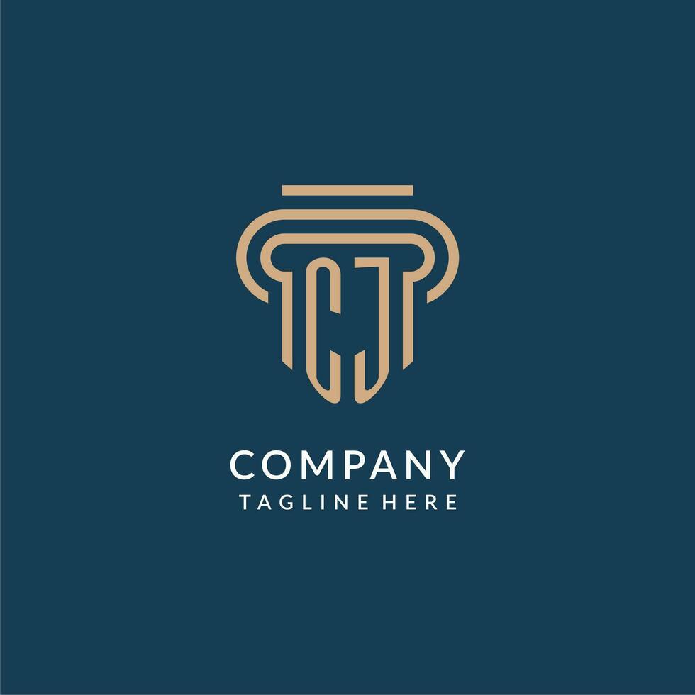 Initial CJ pillar logo style, luxury modern lawyer legal law firm logo design vector