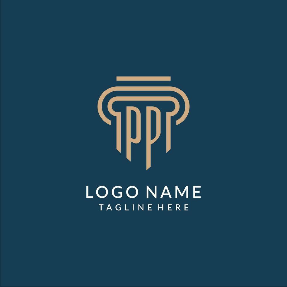 Initial PP pillar logo style, luxury modern lawyer legal law firm logo design vector