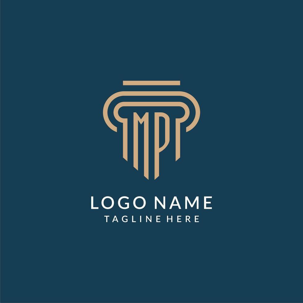 Initial MP pillar logo style, luxury modern lawyer legal law firm logo design vector