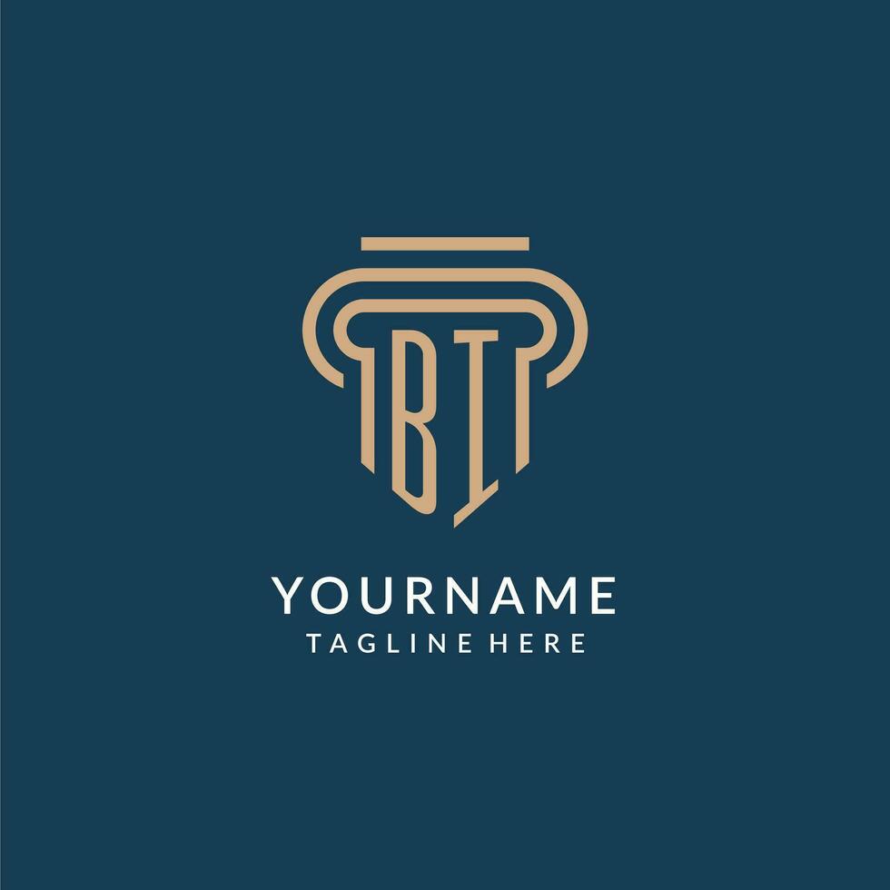 Initial BI pillar logo style, luxury modern lawyer legal law firm logo design vector