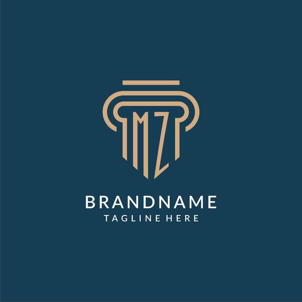 Initial MZ pillar logo style, luxury modern lawyer legal law firm logo design vector