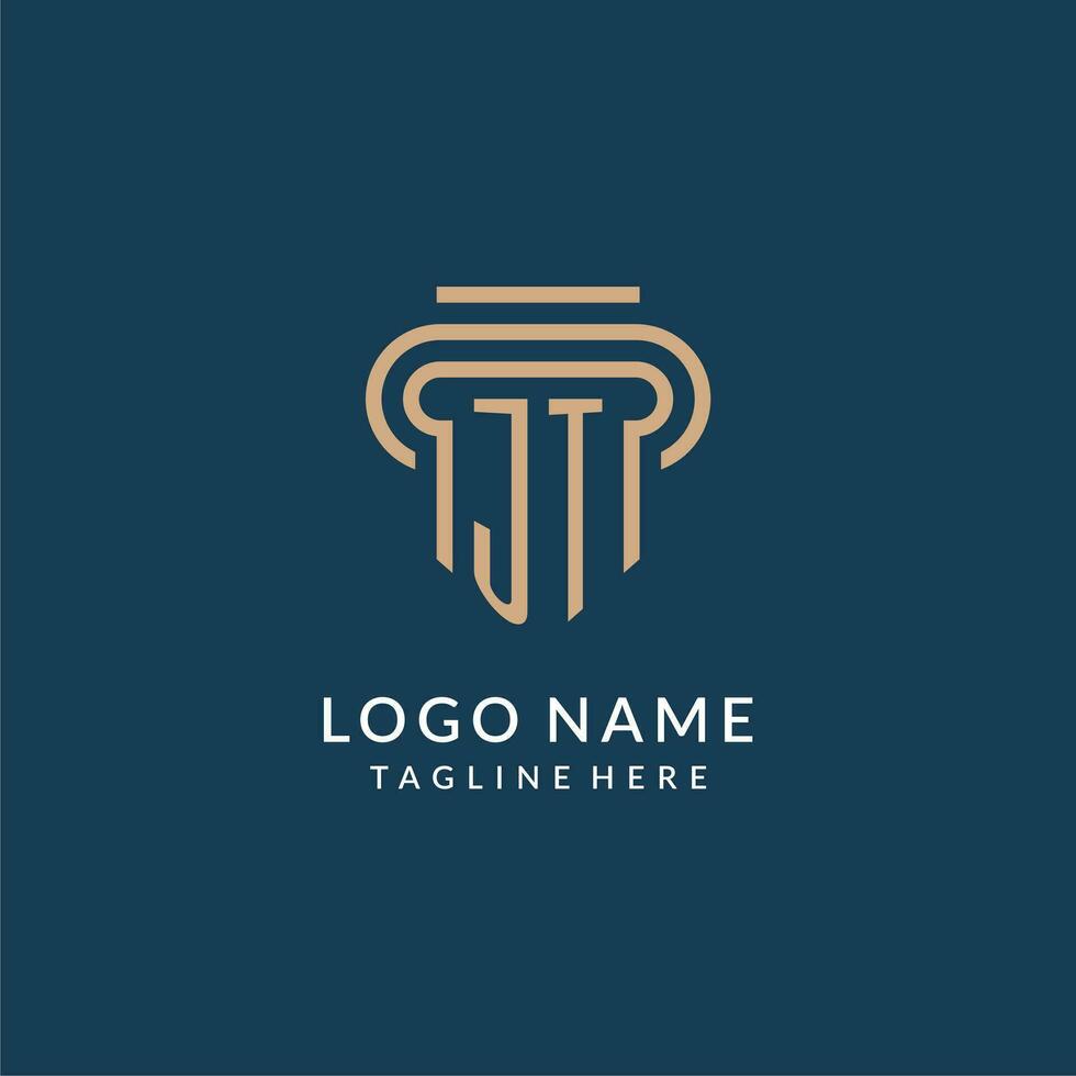 Initial JT pillar logo style, luxury modern lawyer legal law firm logo design vector