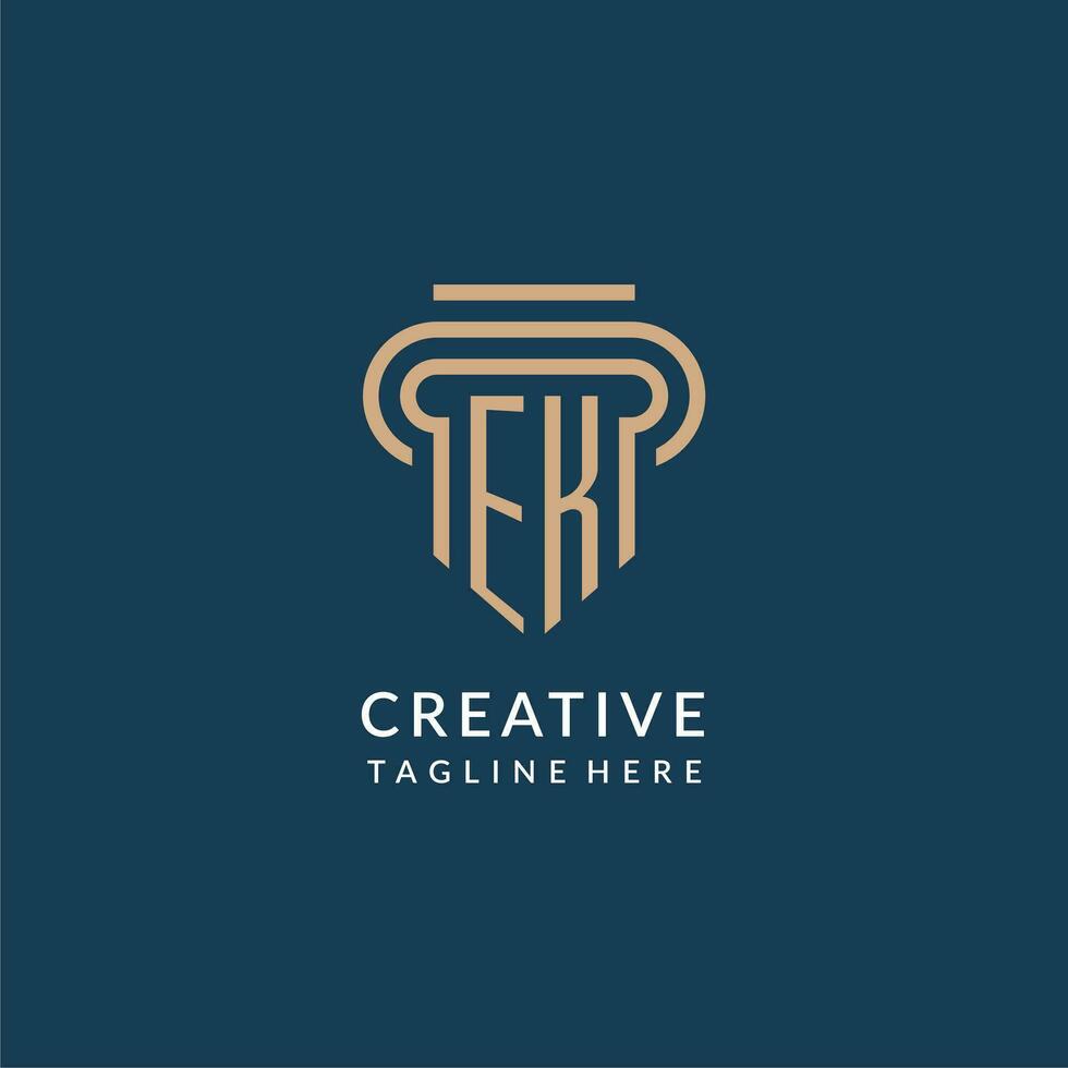 Initial EK pillar logo style, luxury modern lawyer legal law firm logo design vector