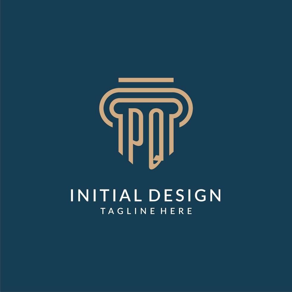 Initial PQ pillar logo style, luxury modern lawyer legal law firm logo design vector