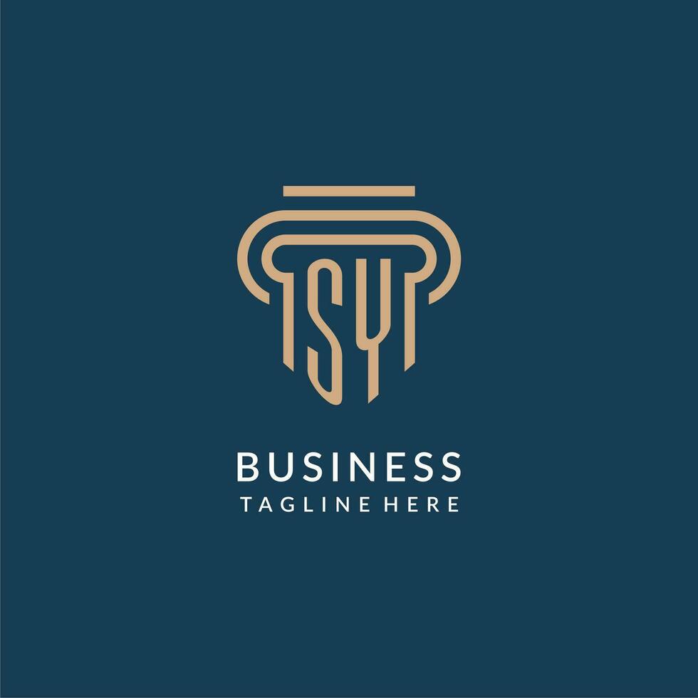 Initial SY pillar logo style, luxury modern lawyer legal law firm logo design vector