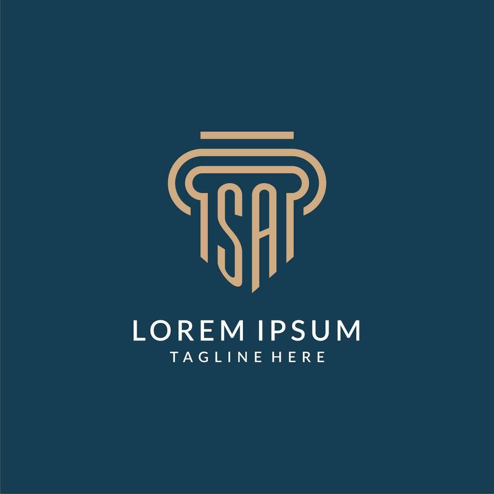 Initial SA pillar logo style, luxury modern lawyer legal law firm logo design vector