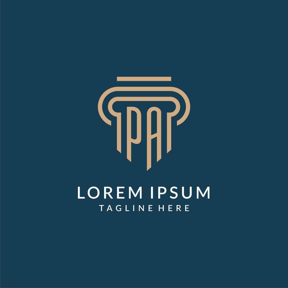 Initial PA pillar logo style, luxury modern lawyer legal law firm logo design vector