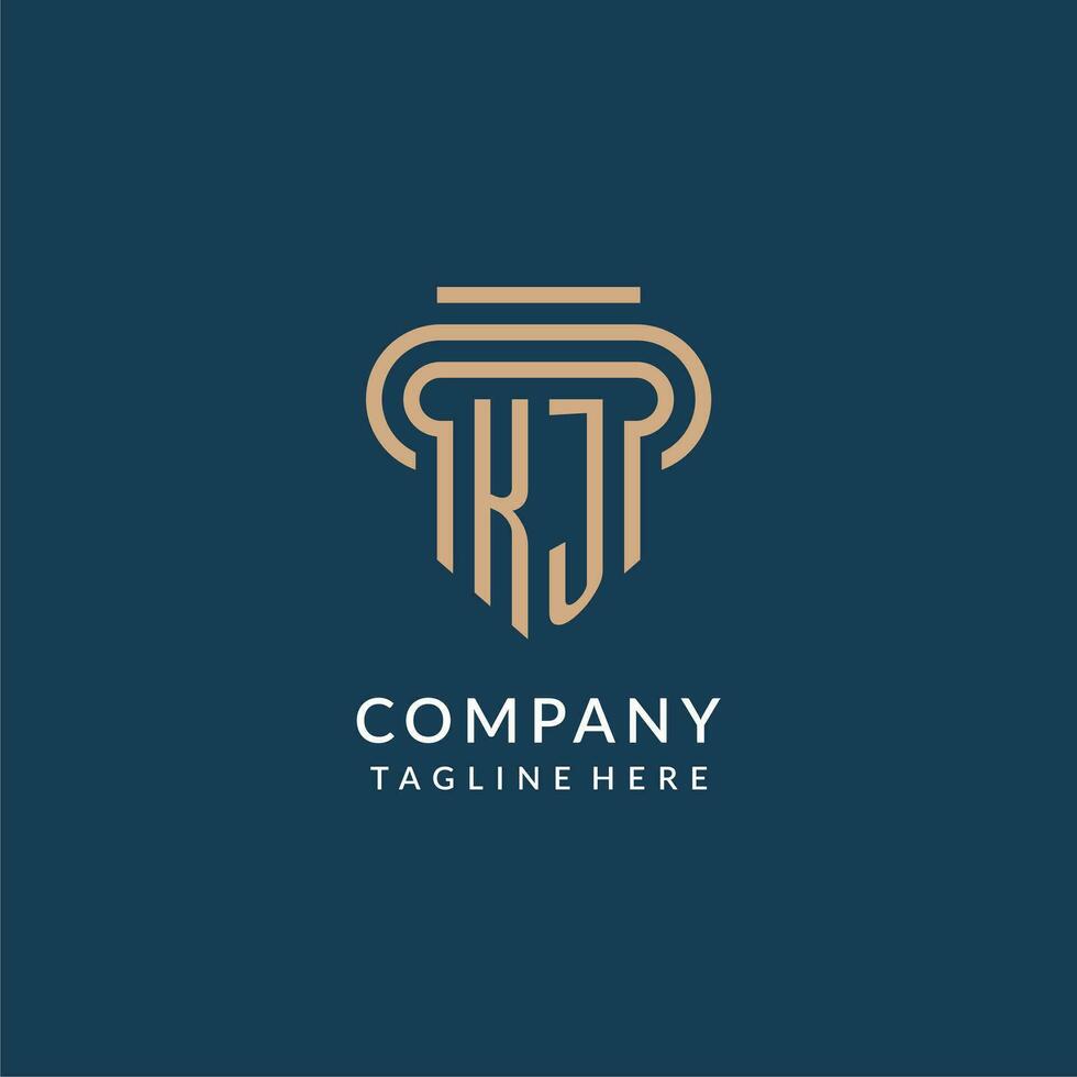 Initial KJ pillar logo style, luxury modern lawyer legal law firm logo design vector
