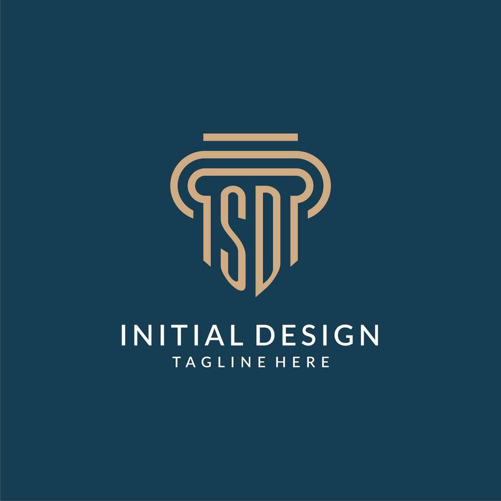 Initial SD pillar logo style, luxury modern lawyer legal law firm logo design vector